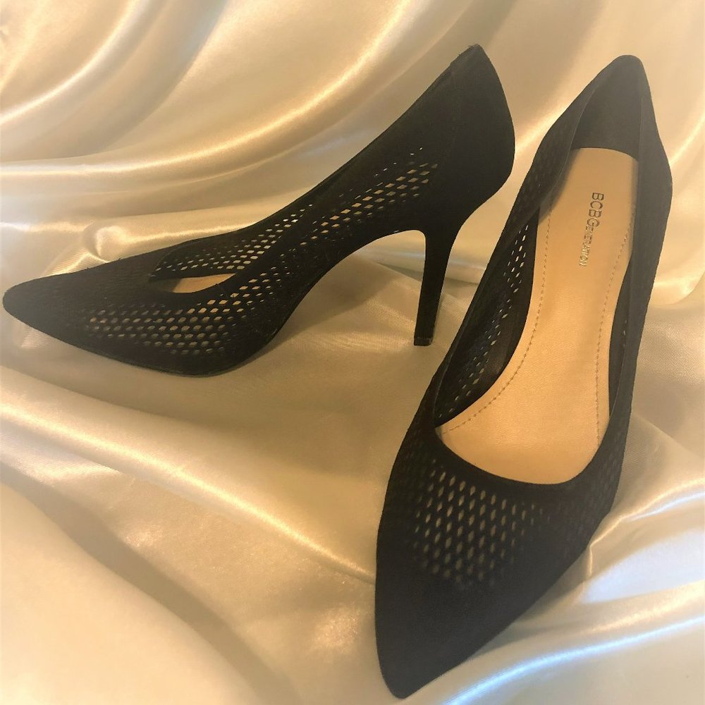 BCBGenertion, US Size 8.5, Ladies black suede shoe with 4" heels